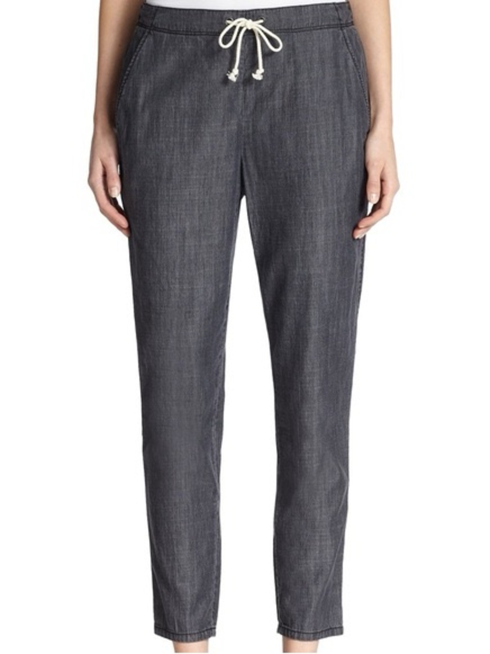 Eileen Fisher Slub Gray Charcoal Chambray Drawstring Joggers Pants